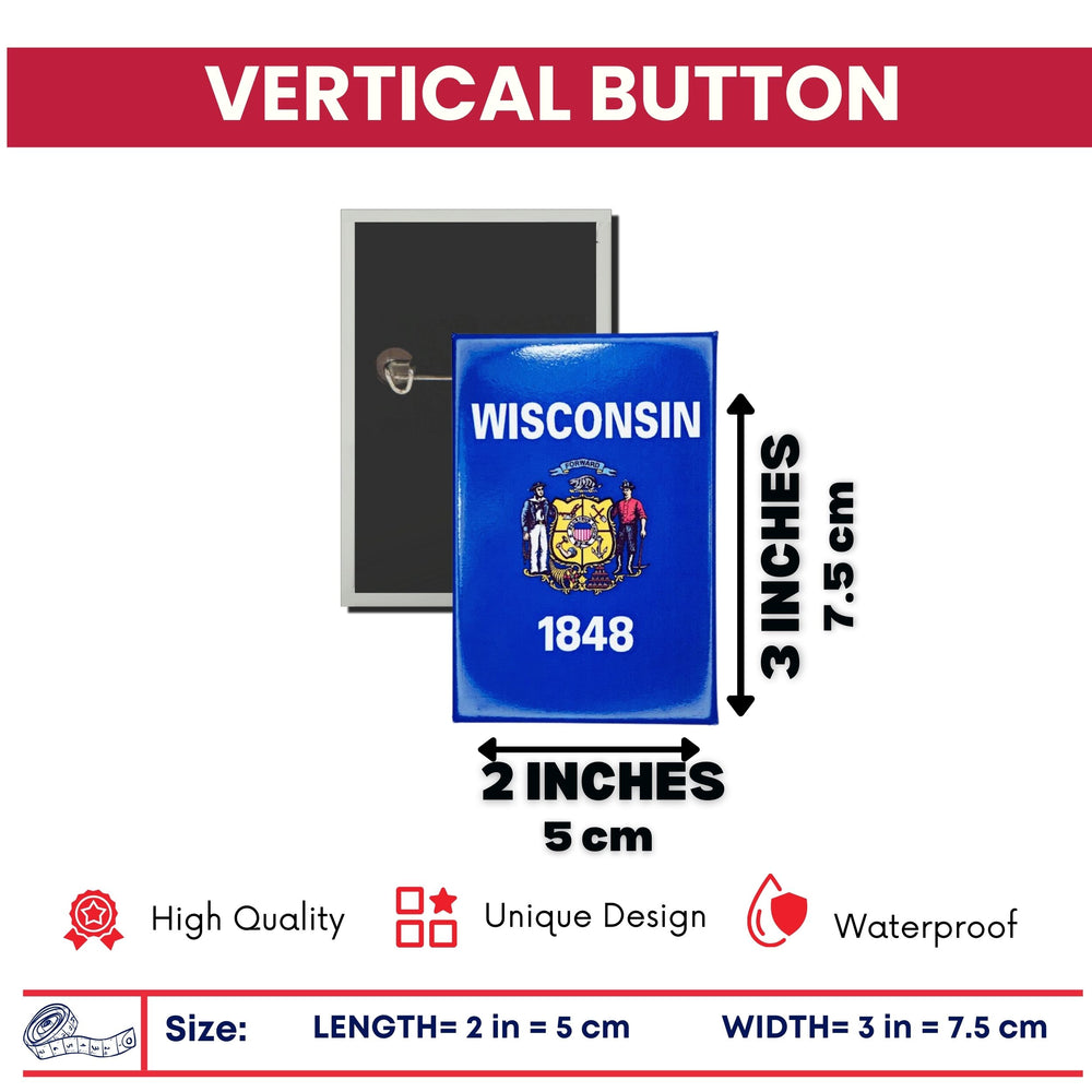 Vertical Button - State Flag Wisconsin - USA