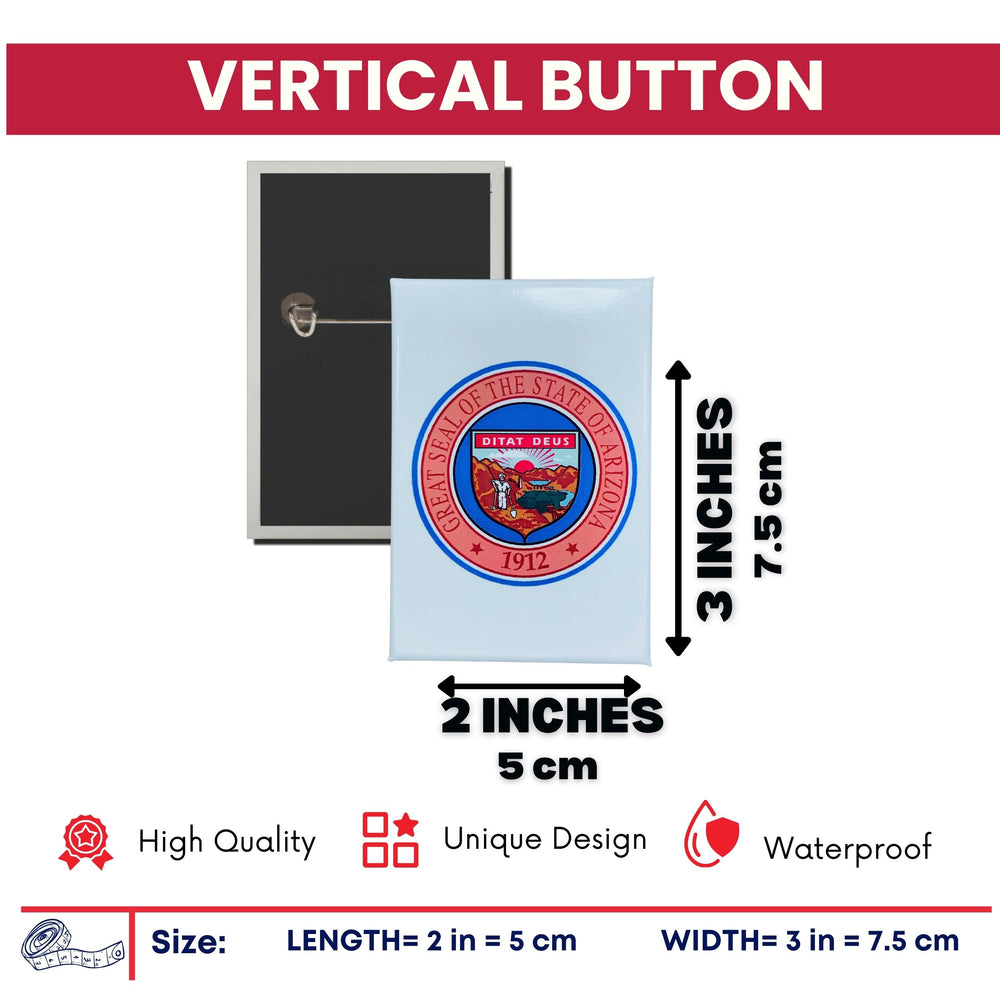 Vertical Button - State Seal Arizona - USA