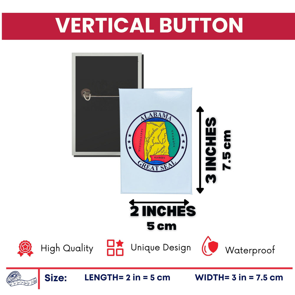 Vertical Button - State Seal Alabama - USA