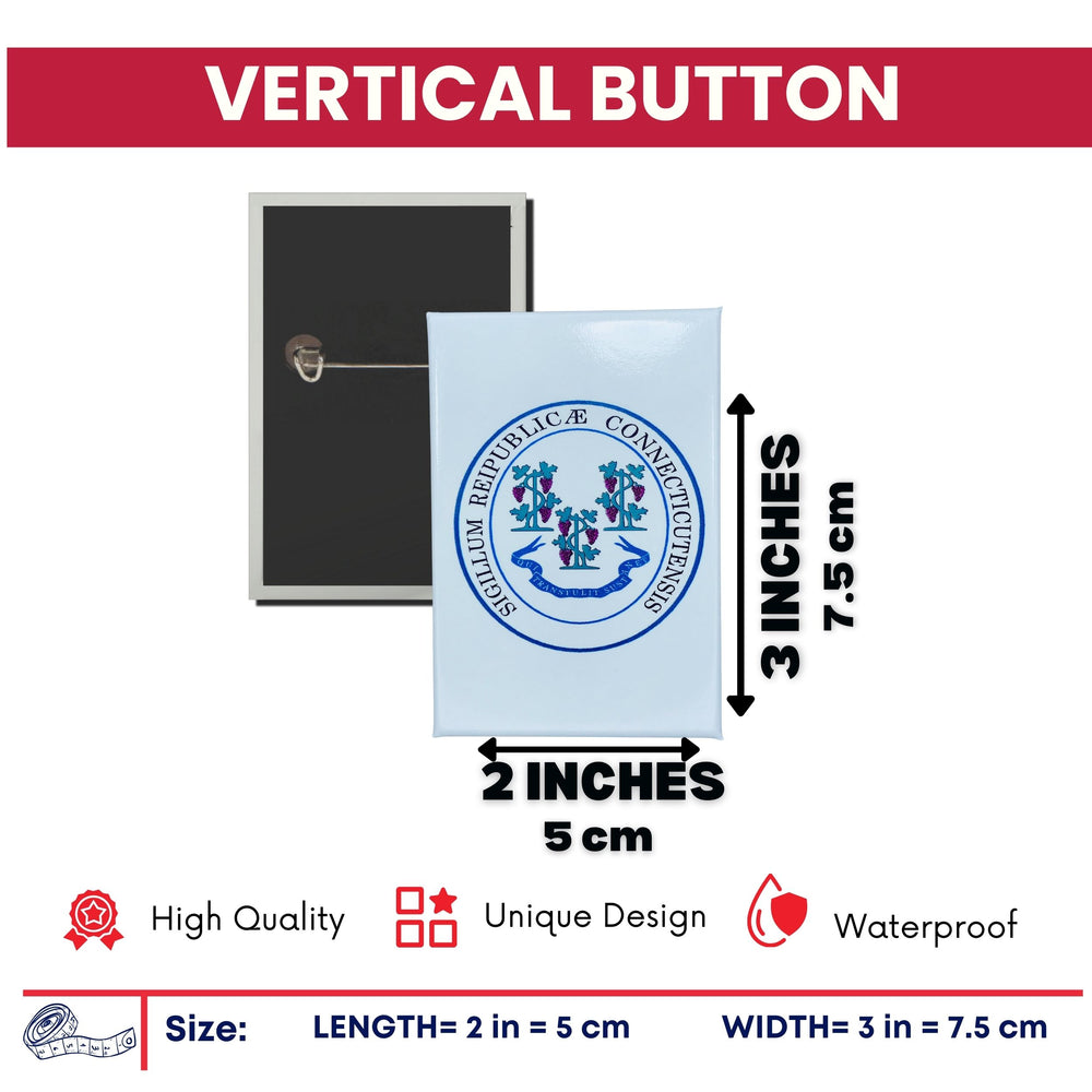 Vertical Button - State Seal Connecticut - USA