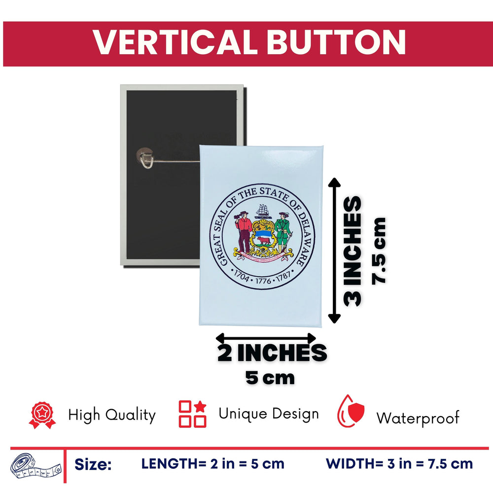Vertical Button - State Seal Delaware - USA