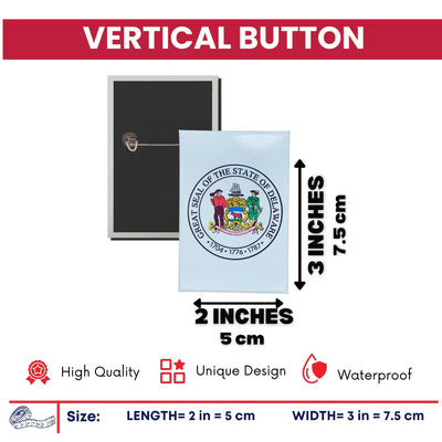 Vertical Button - State Seal Delaware - USA