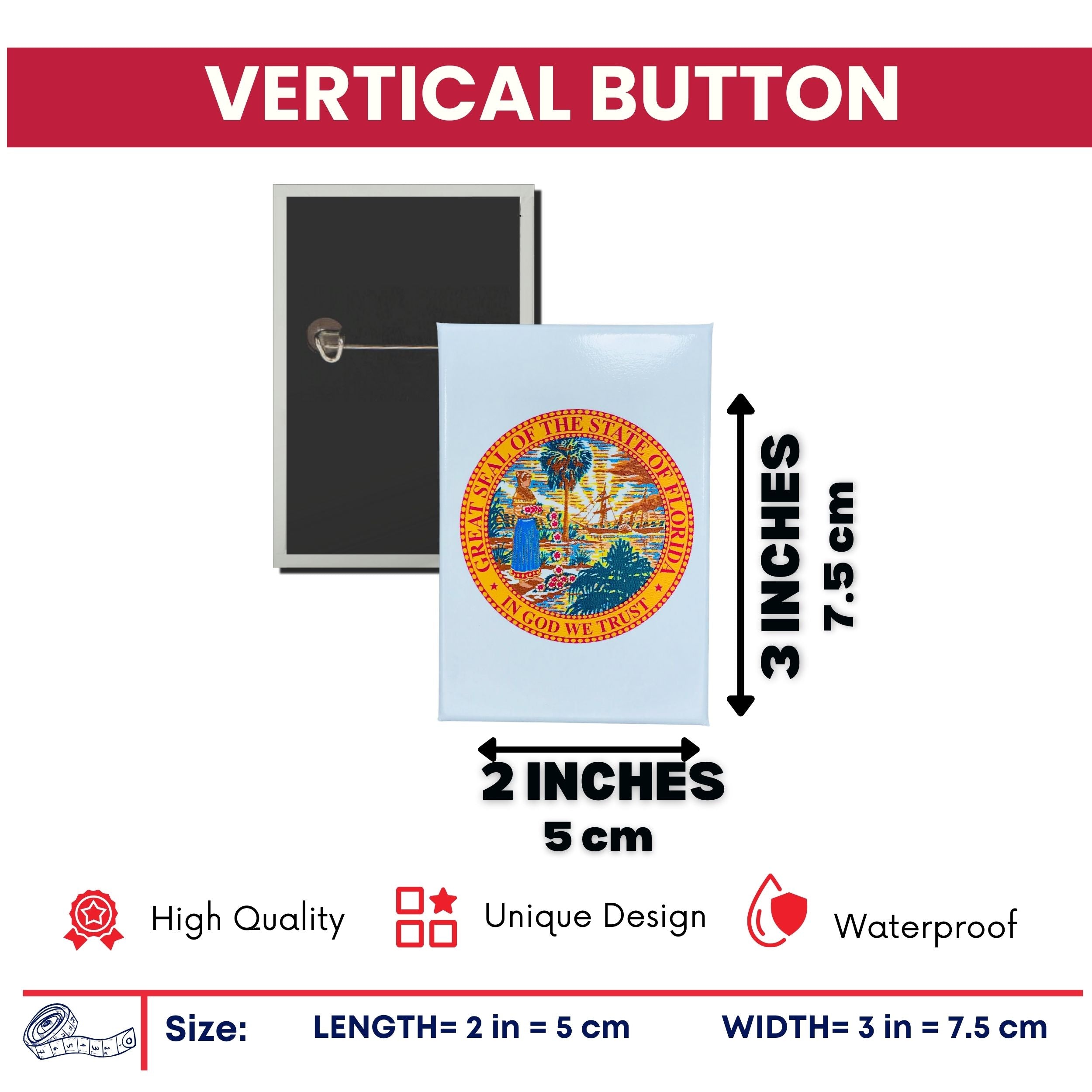 Vertical Button - State Seal Florida - USA