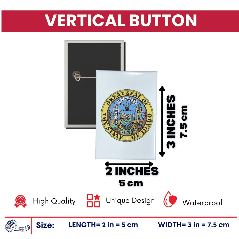 Vertical Button - State Seal Idaho - USA