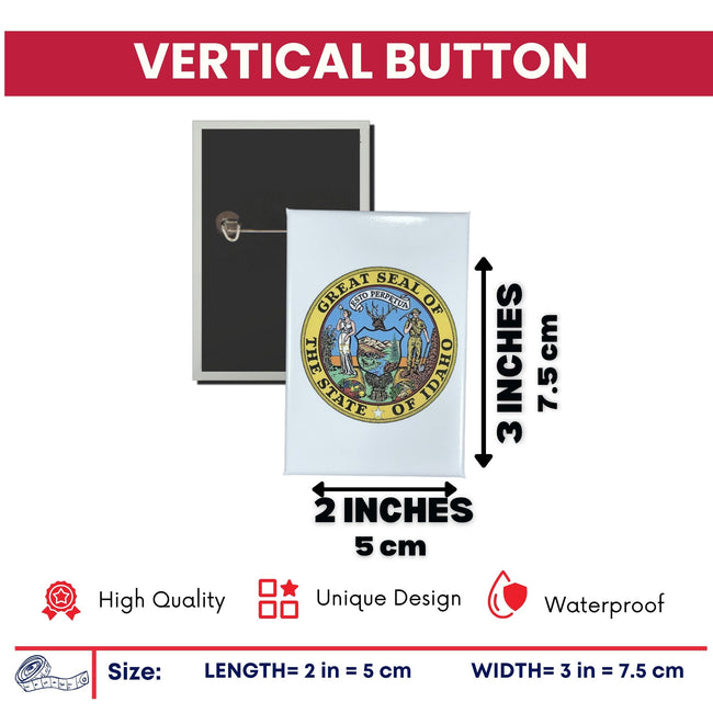 Vertical Button - State Seal Idaho - USA