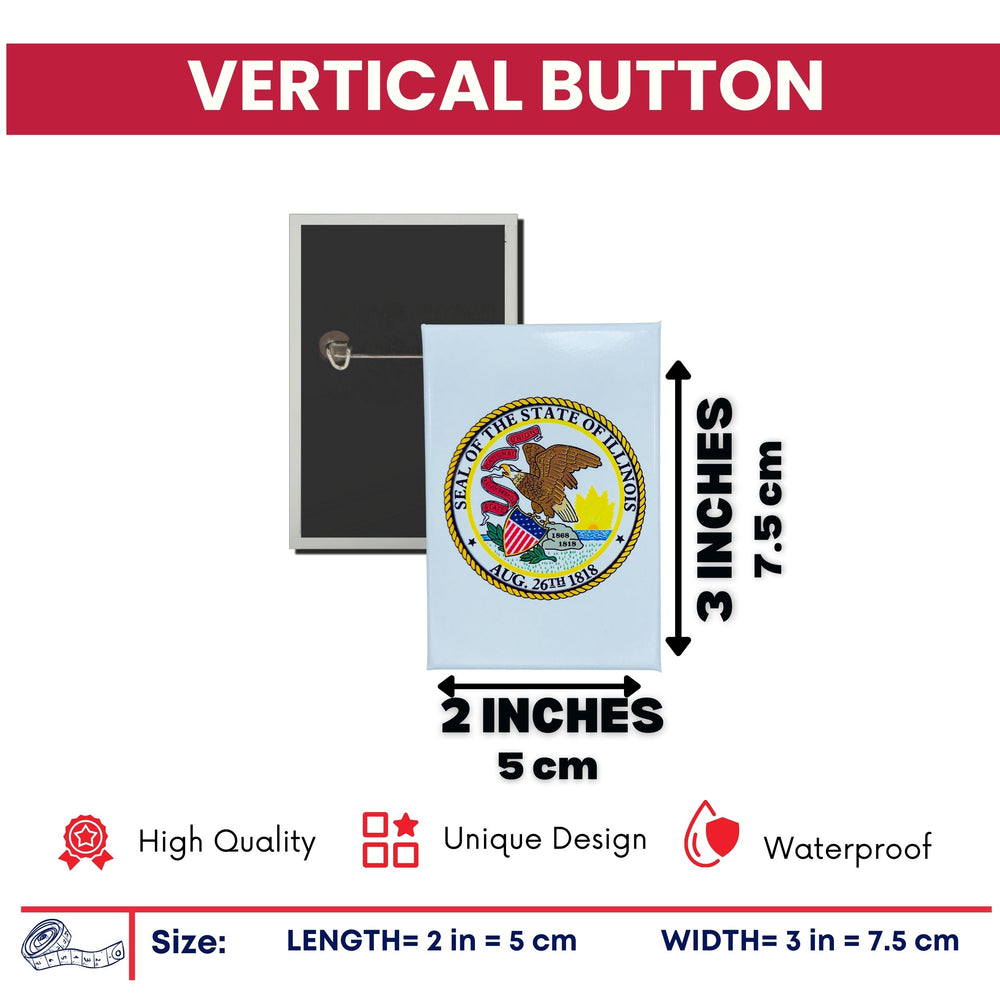 Vertical Button - State Seal Illinois - USA