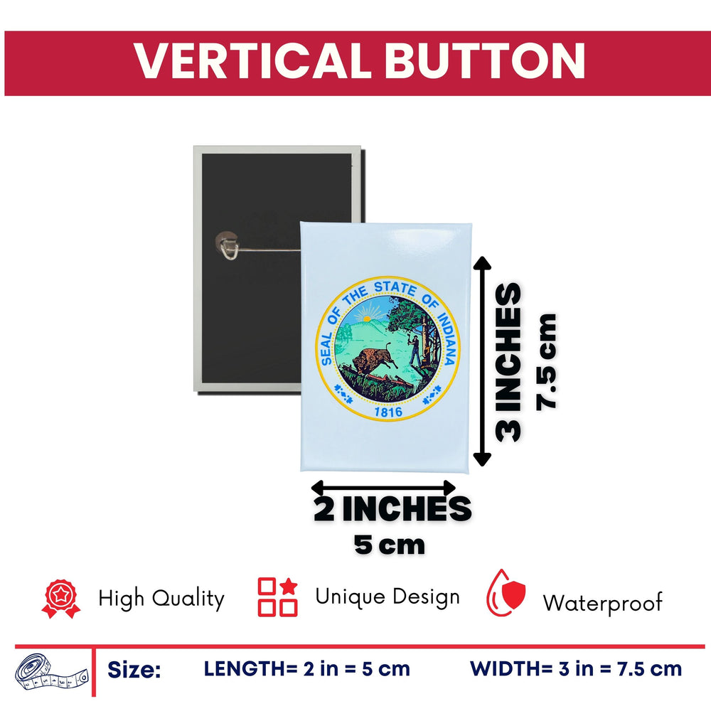 Vertical Button - State Seal Indiana - USA