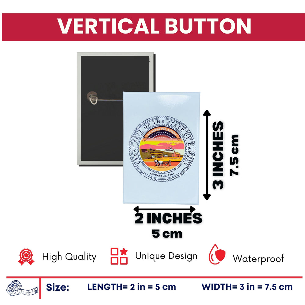 Vertical Button - State Seal Kansas - USA