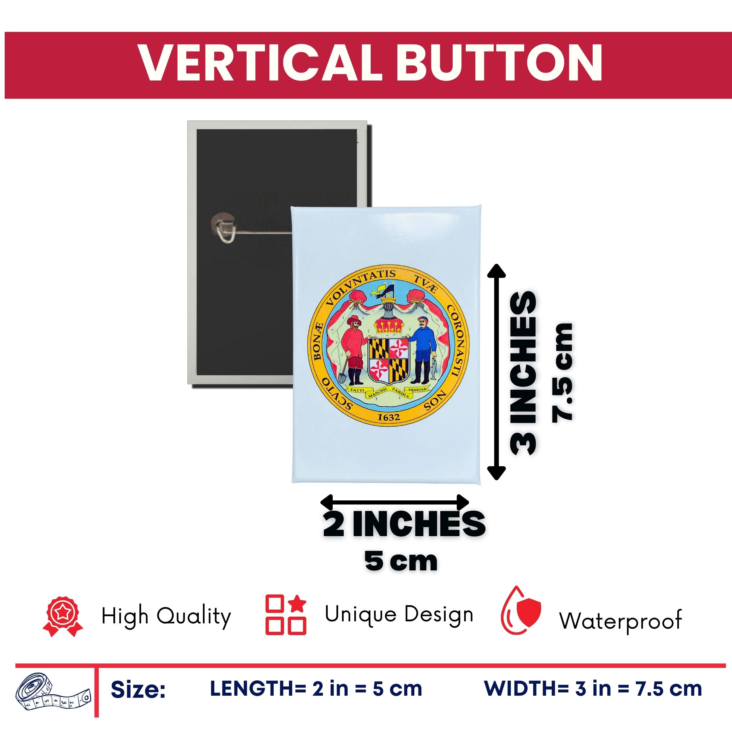 Vertical Button - State Seal Maine - USA