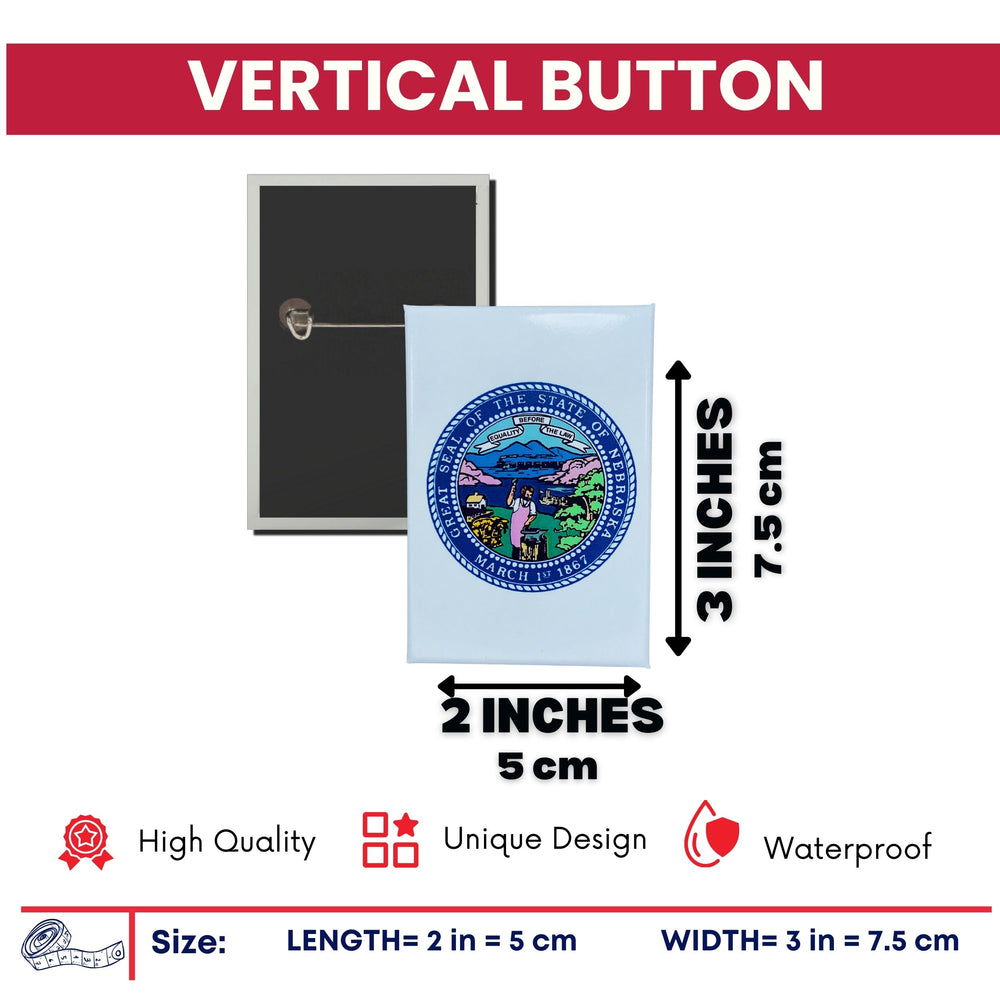 Vertical Button - State Seal Nebraska - USA