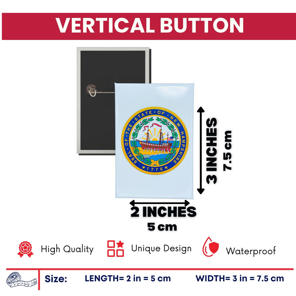 Vertical Button - State Seal New Hampshire - USA