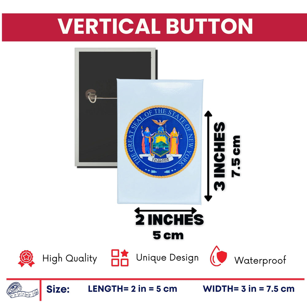 Vertical Button - State Seal New York - USA
