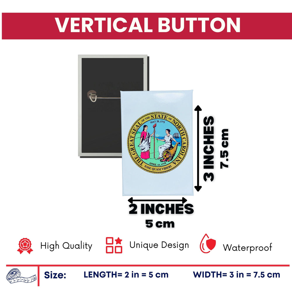 Vertical Button - State Seal North Carolina - USA