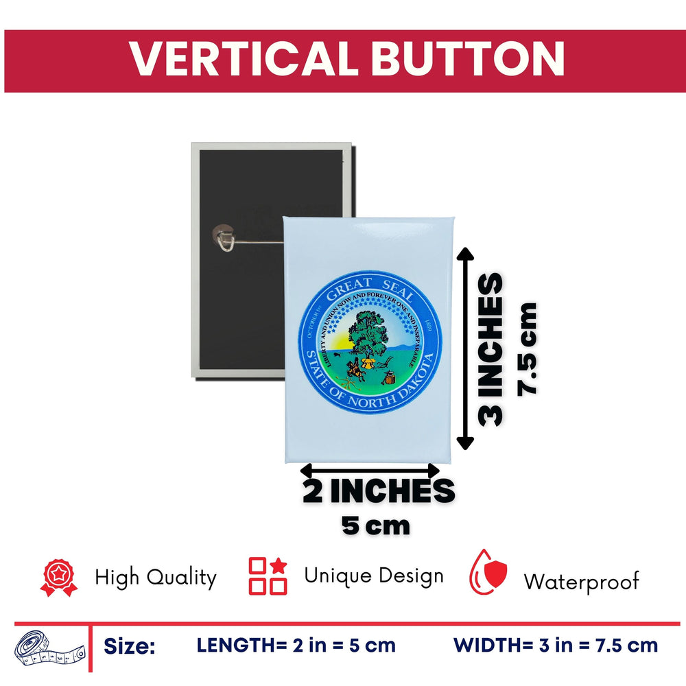 Vertical Button - State Seal North Dakota - USA
