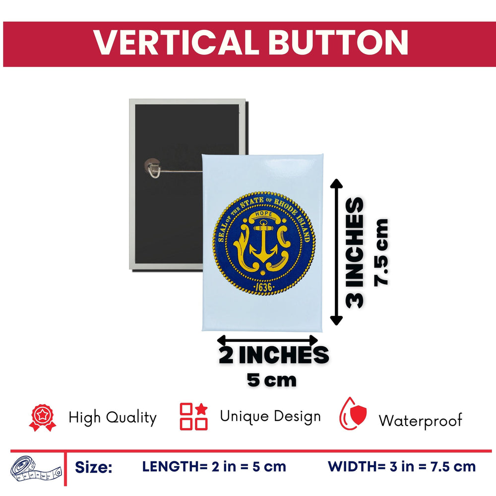 Vertical Button - State Seal Rhode Island - USA