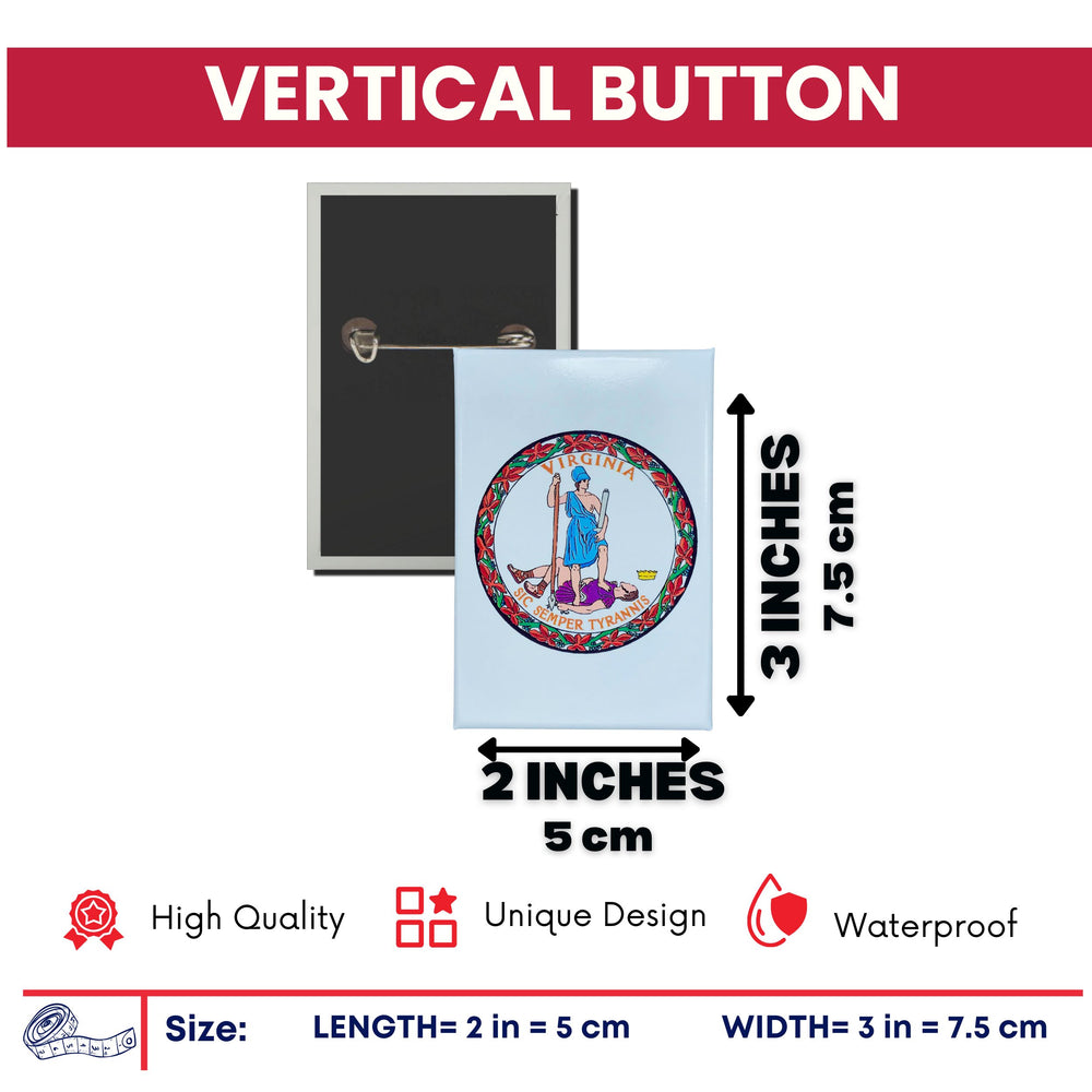 Vertical Button - State Seal Virginia - USA