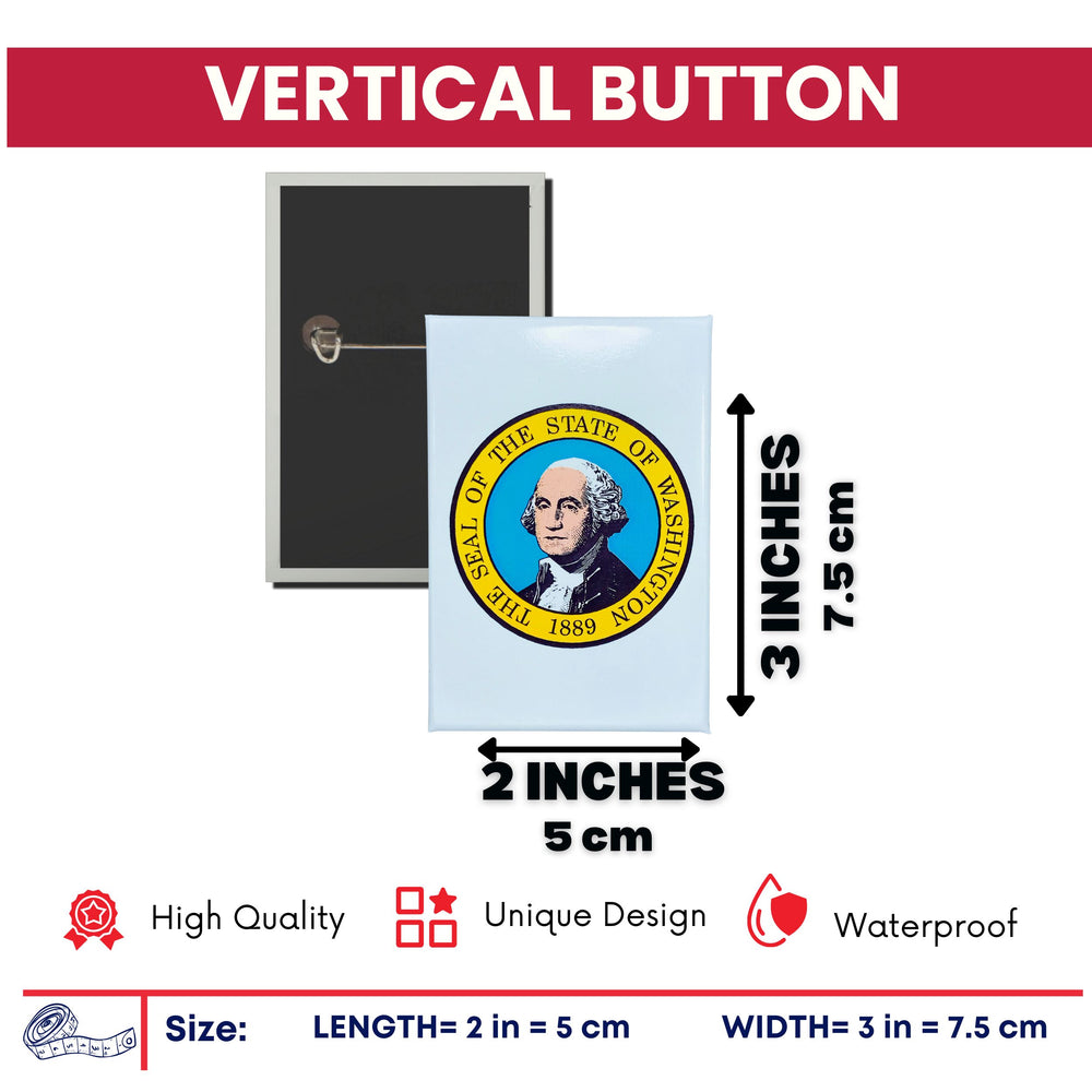 Vertical Button - State Seal Washington - USA