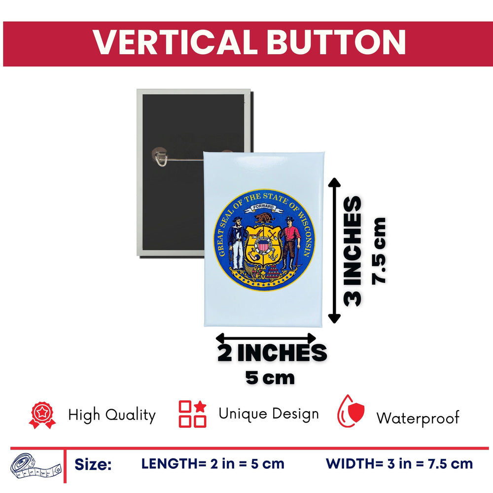 Vertical Button - State Seal Wisconsin - USA